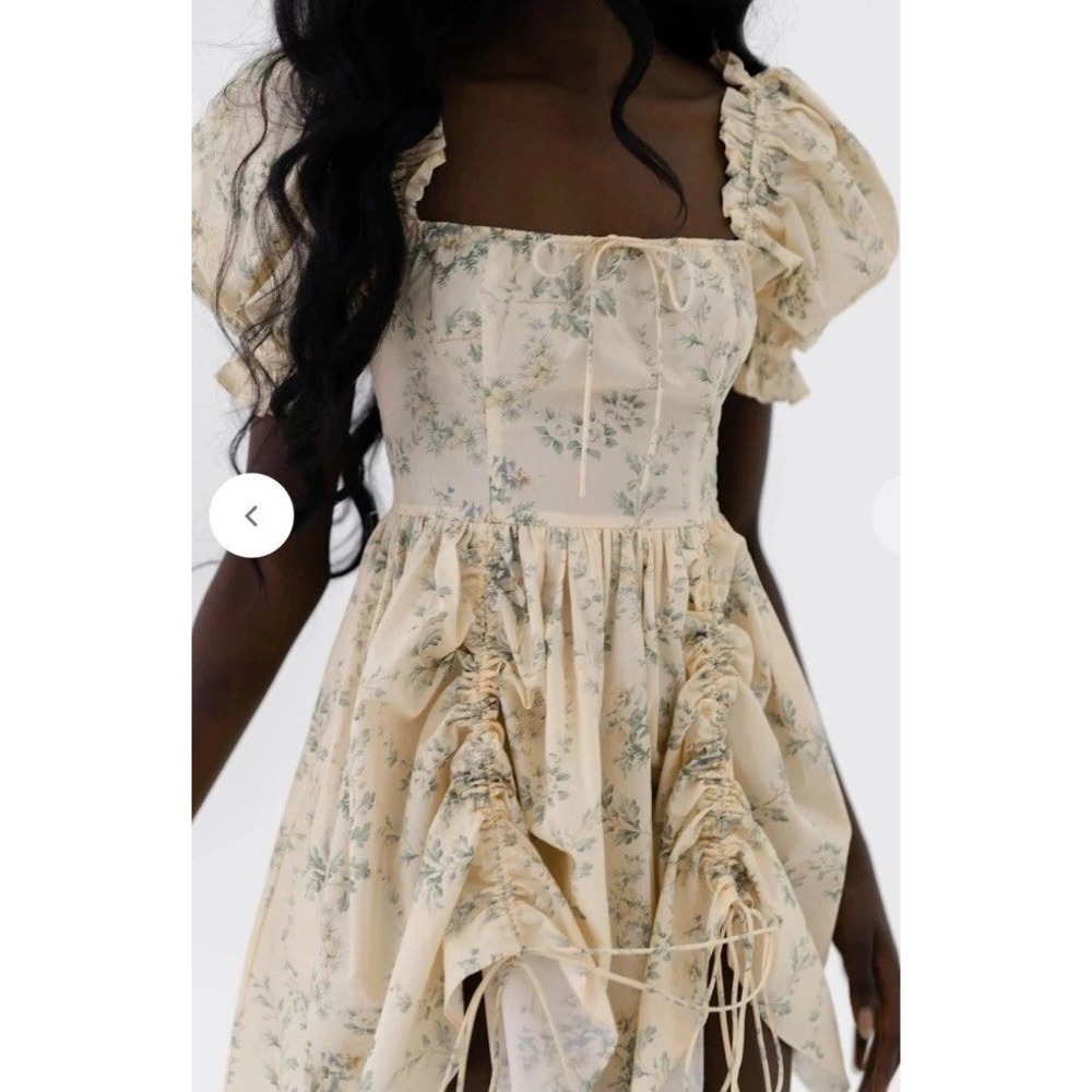 Anthropologie Selkie S Floral The Villa Puff Mini Ruched Dress Cottage Romantic